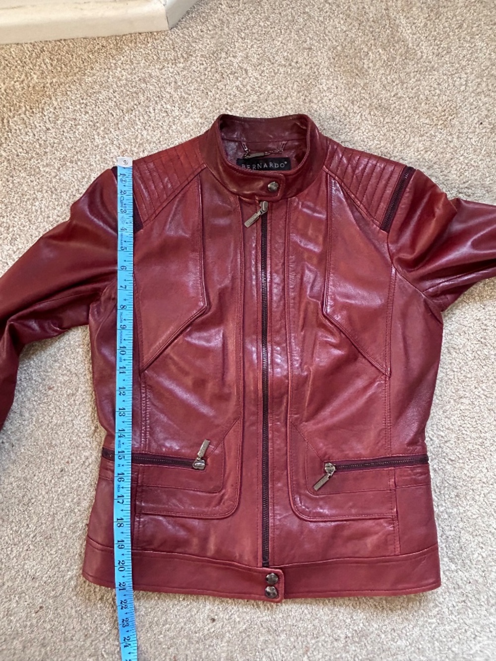 Bernardo Oxblood Leather Moto Scuba Jacket Quilted Shoulder Size S - Picture 14 of 15